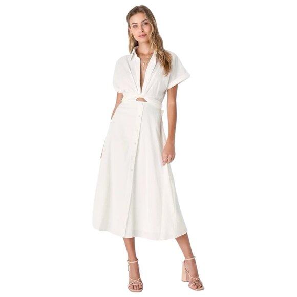 Lulus Palermo Perfection White Collared Women's Midi Dress w/ Pockets Size S NWT - Picture 1 of 10